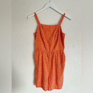Old Navy Orange Floral Smocked Jumpsuit